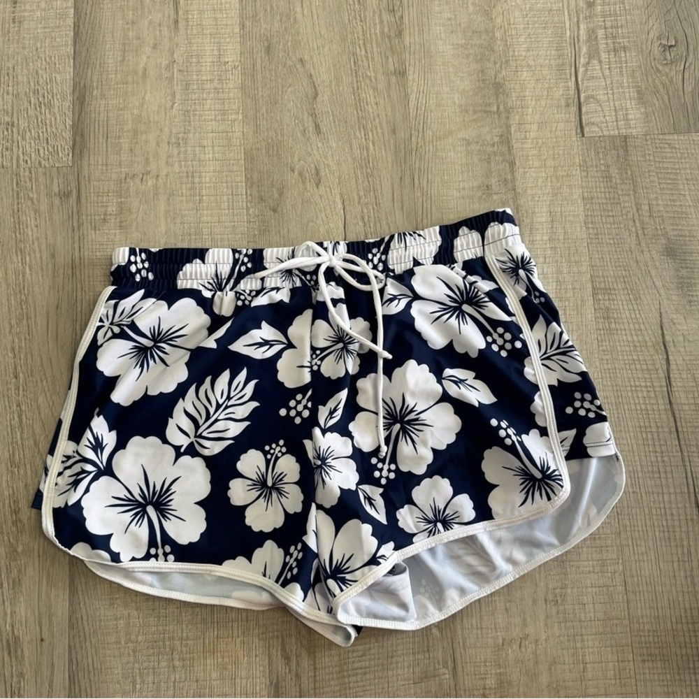 Navy and White Floral Women's Athletic Shorts